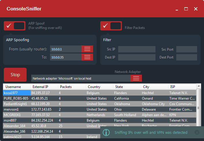 consolesniffer ip sniffer